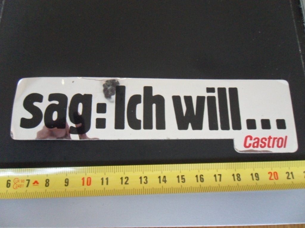 sticker Sag; Ich wil ....  CASTROL    folie  AX143, Verzamelen, Ophalen of Verzenden, Zo goed als nieuw