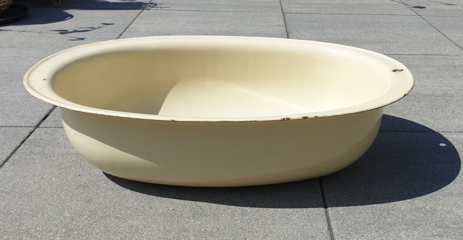 Vintage Emaille badje jaren '60, ovaal - Crème - 70,5 cm, Ophalen of Verzenden