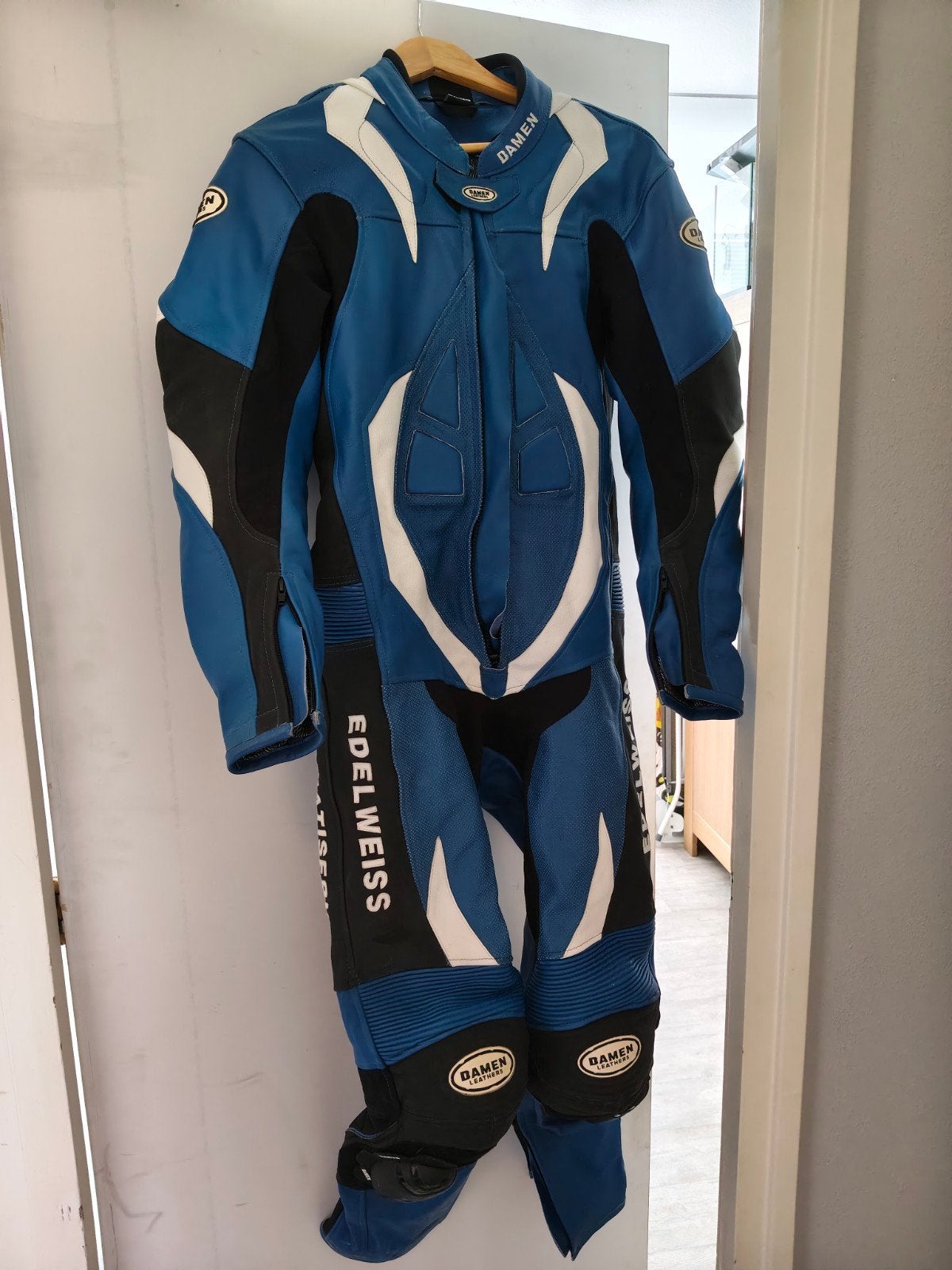 €150,- Lederen Motorpak,Mt T50 kleur-blauw,wit, zwa, Motoren, Ophalen, Tweedehands, Combipak