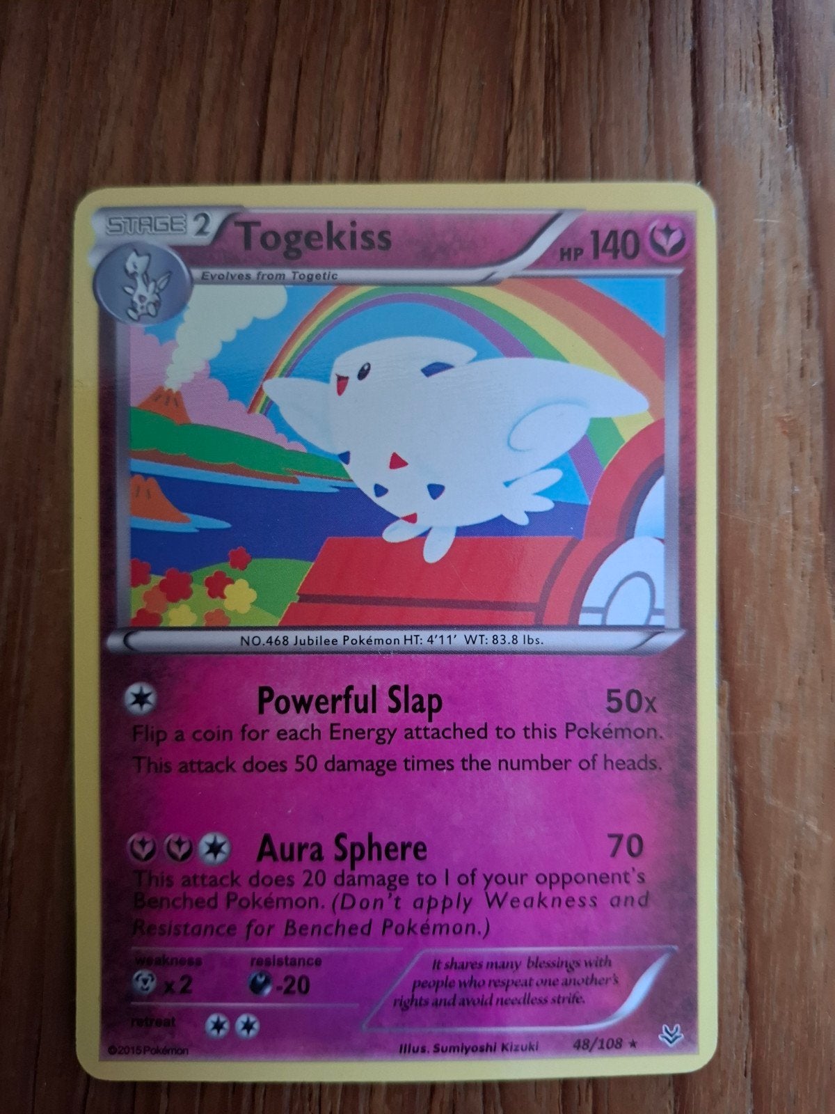 Togekiss 48/108 Roaring Skies Misdruk Pokémon Kaart, Ophalen of Verzenden, Gebruikt, Losse kaart