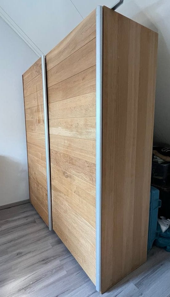 Eikenhouten Schuifdeur Kledingkast - 210 x 222 x 68 cm, Ophalen, Gebruikt, 200 cm of meer, 150 tot 200 cm