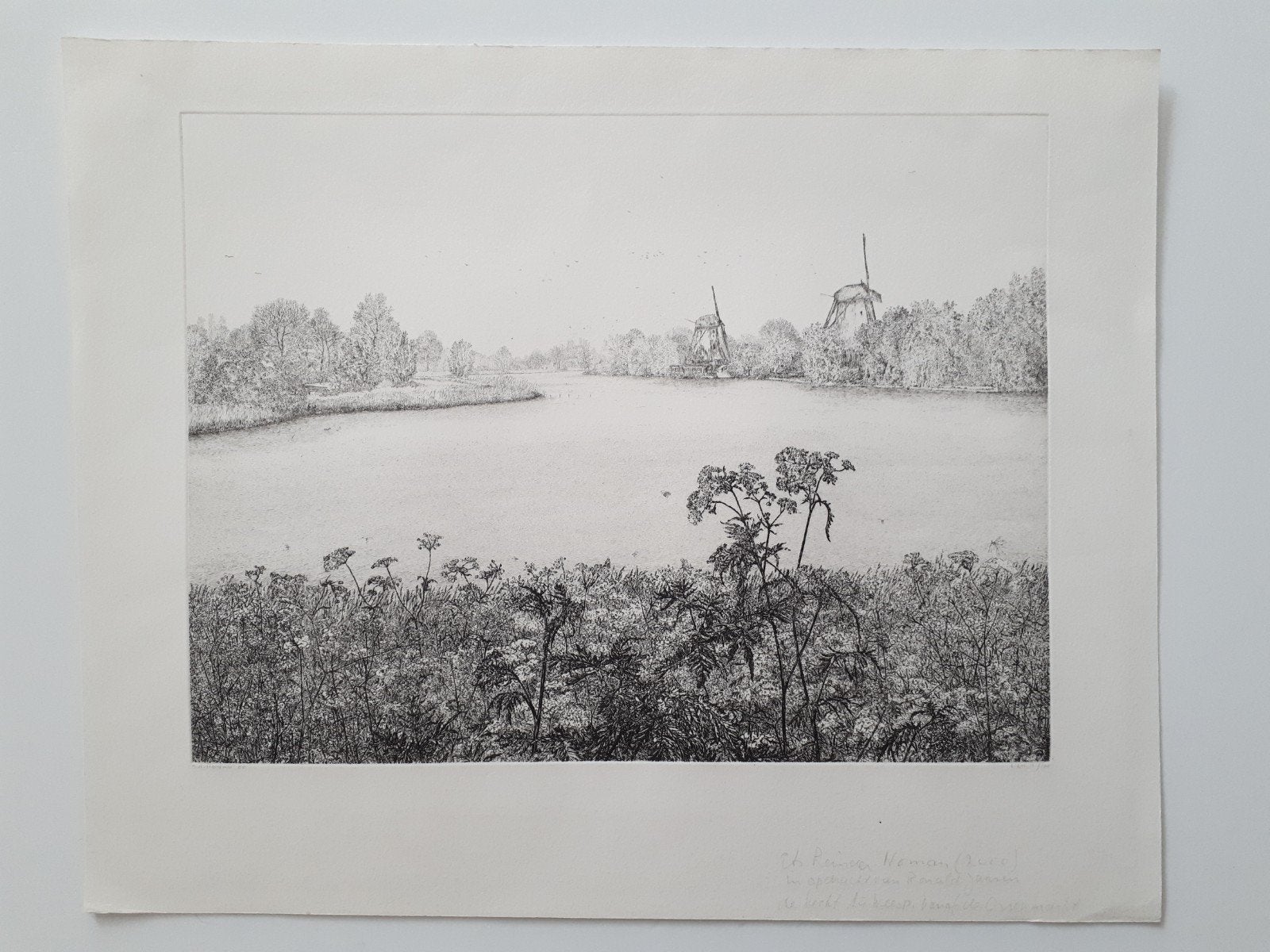 Reinder Homan, ets, zicht op de Vecht bij Weesp, Ophalen of Verzenden, Landschap, Ets, 2000 tot heden