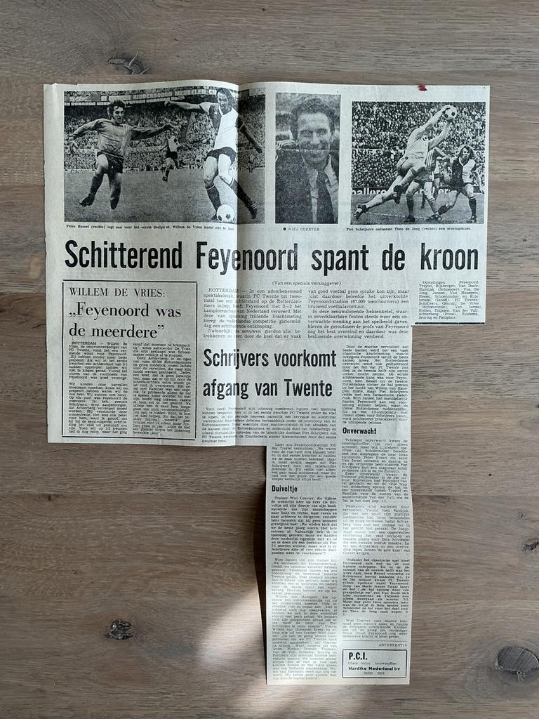 Voetbal krantenartikel Feyenoord FC Twente mei 1974, Ophalen of Verzenden, Knipsel(s)