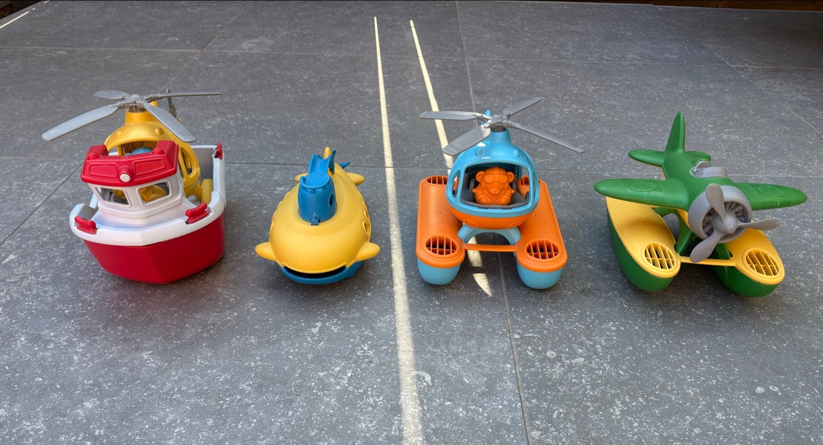 Green Toys speelgoed set: vliegtuig, helikopter, (duik)boot, Ophalen of Verzenden, Zo goed als nieuw