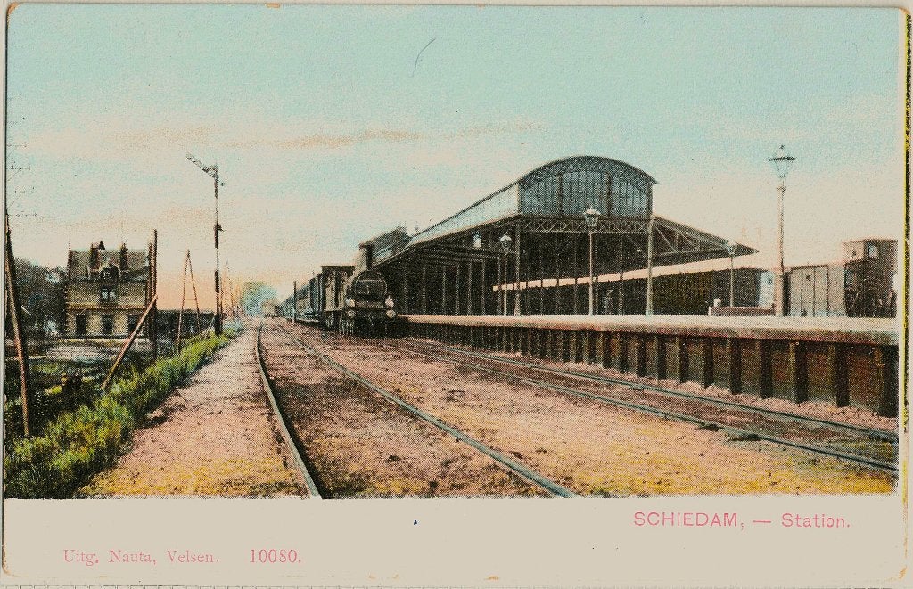 Schiedam station, ongelopen ca. 1910, richtprijs 5,50, Verzenden, Voor 1920, Ongelopen, Zuid-Holland