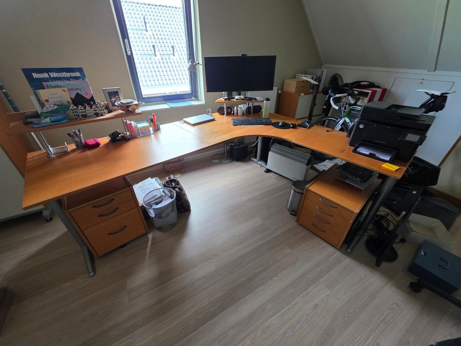 Ikea Effektiv Hoekbureau met 2 Ladenblokken - Beukenhout, Ophalen, Gebruikt, Scandinavisch, Hout