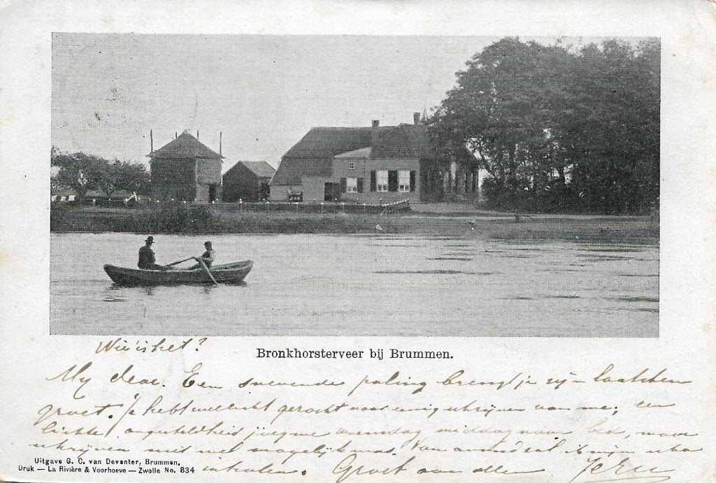 Brummen, Bronkhorsterveer. Uitgave G.C. van Deventer, Verzamelen, Ansichtkaarten | Nederland, Verzenden, Voor 1920, Gelopen, Gelderland