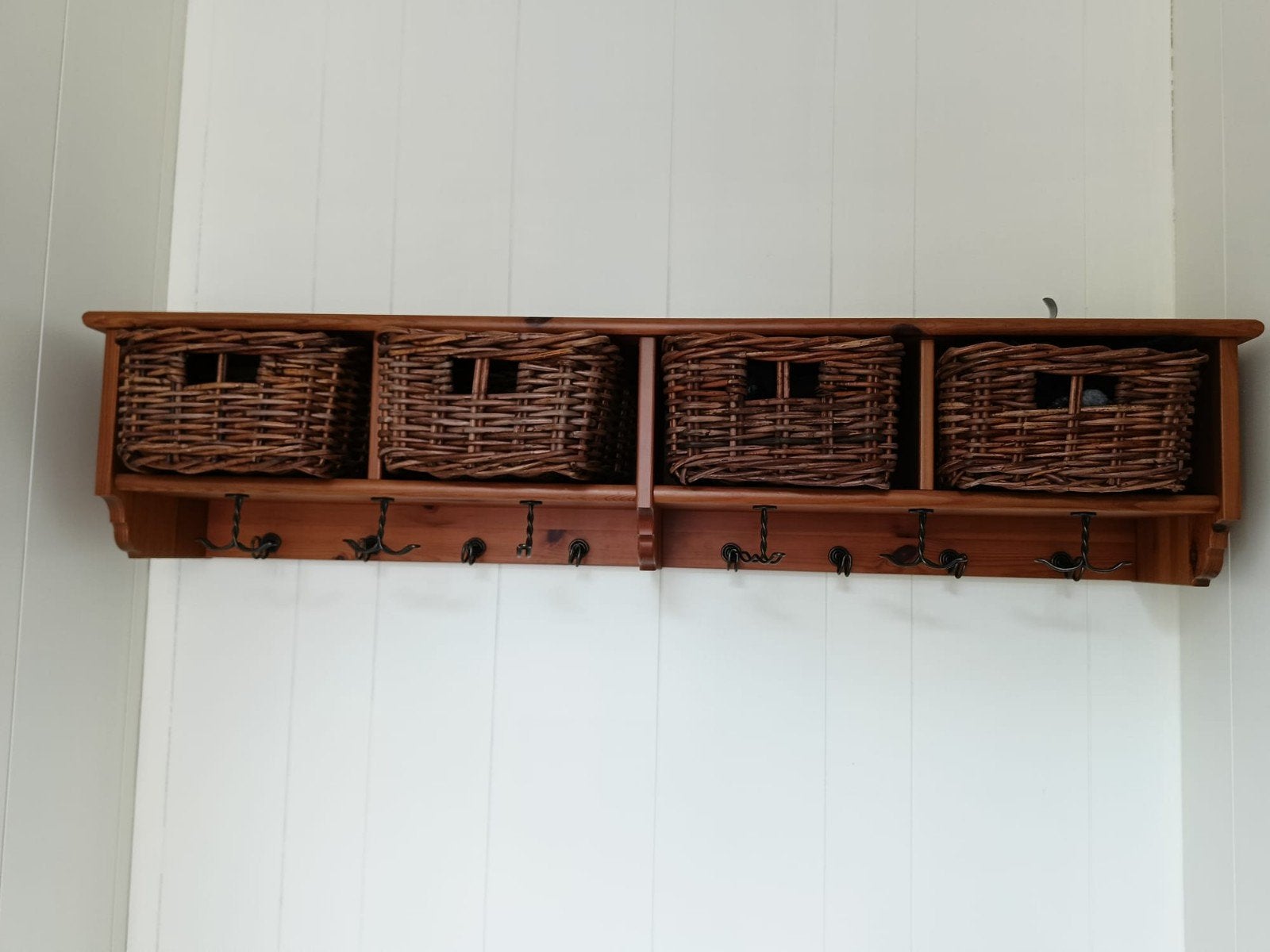 Houten wandkapstok met mandjes en haken, Gebruikt, Minder dan 100 cm, Hout, Ophalen