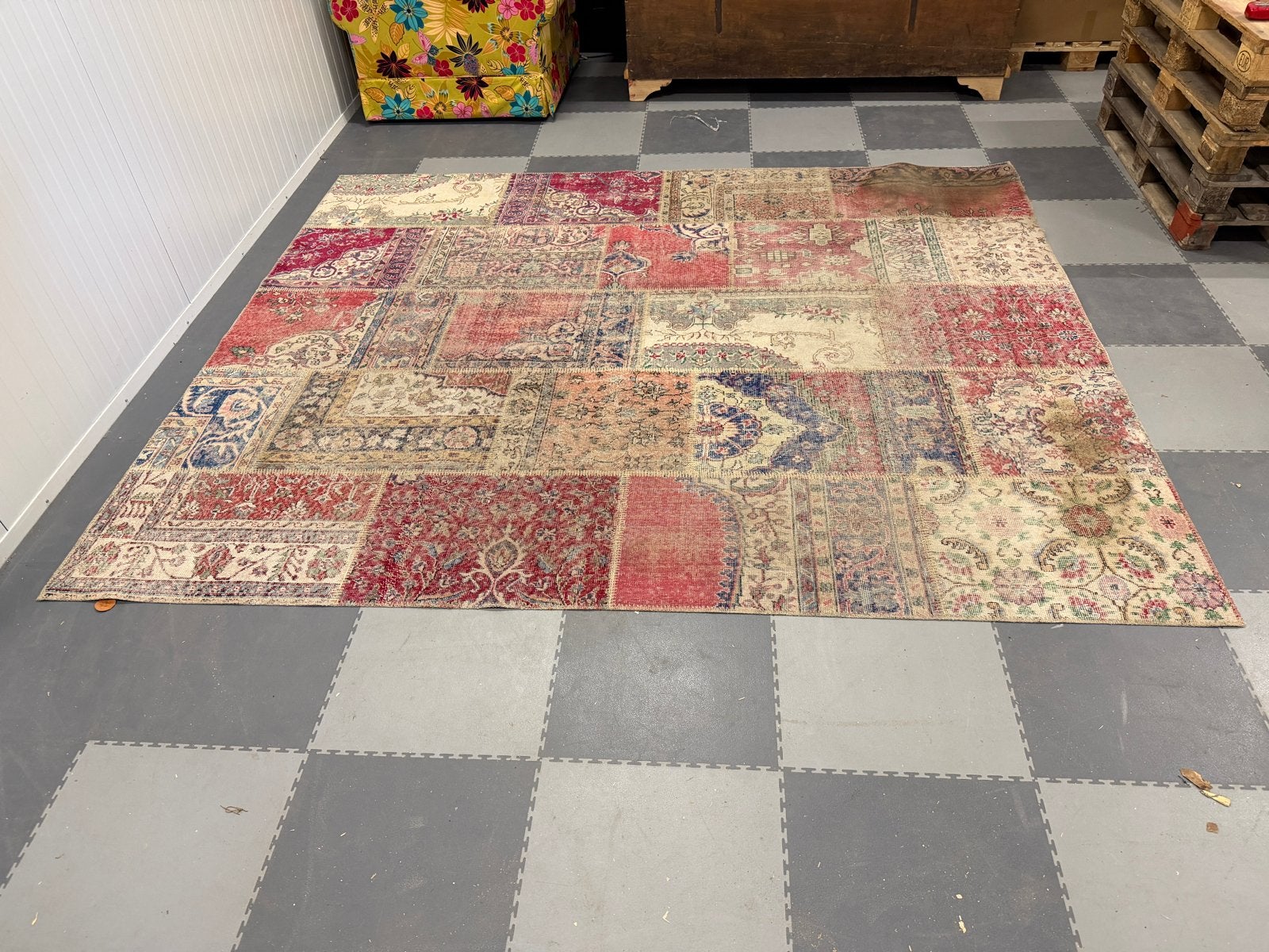 Authentiek vintage patchwork vloerkleed Handgemaakt Turkije, Ophalen, Nieuw, Rechthoekig, 200 cm of meer