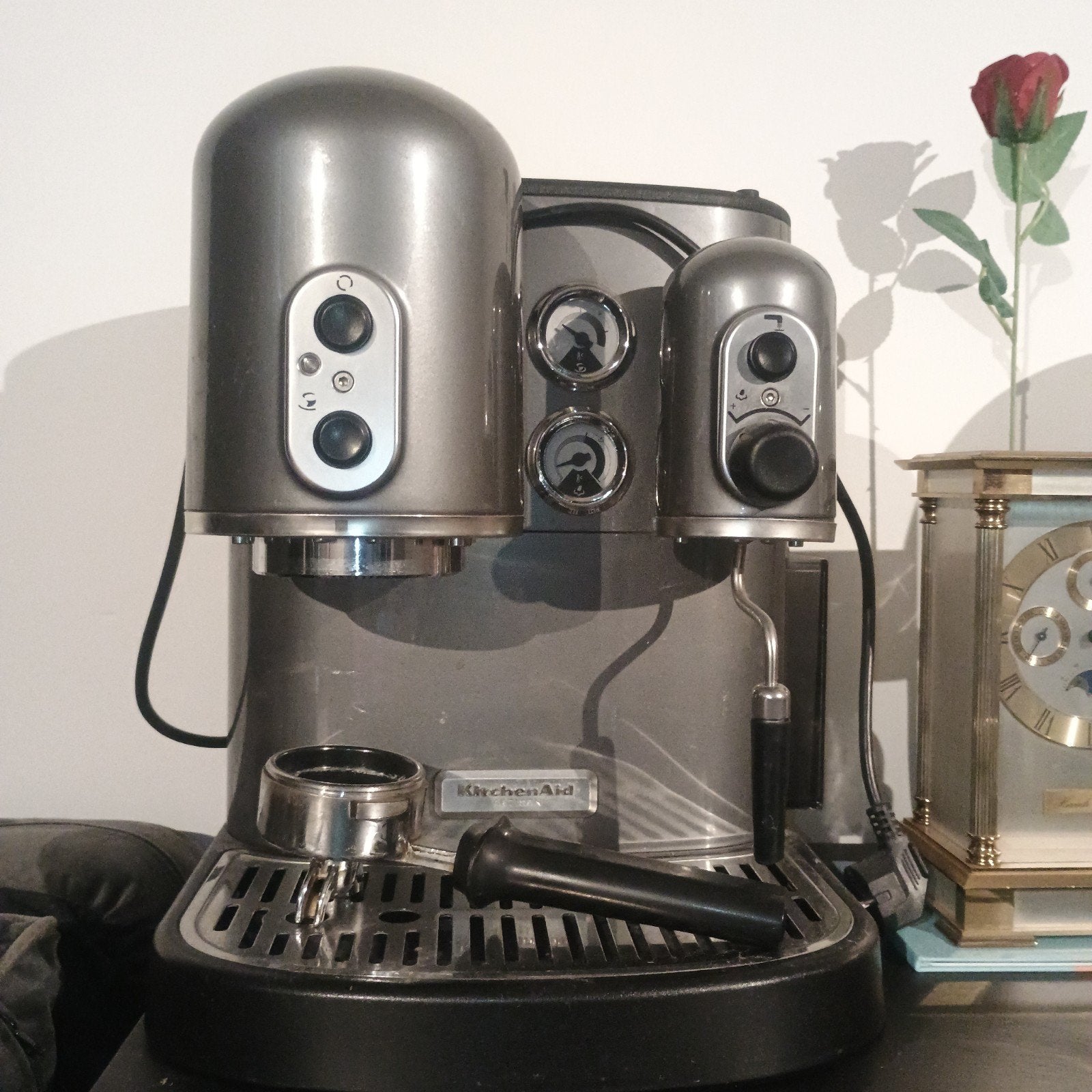 Espresso apparaat - Grijs, Stoompijpje, Gebruikt, Espresso apparaat, Gemalen koffie