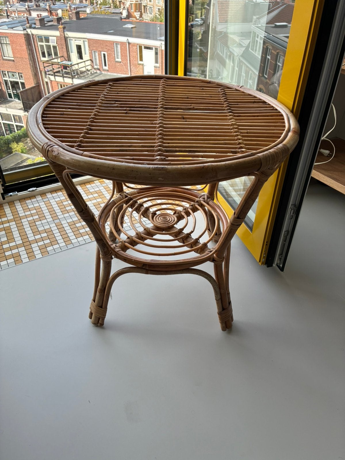 Rotan tafeltje, Huis en Inrichting, Minder dan 55 cm, Rond, Zo goed als nieuw, Ophalen