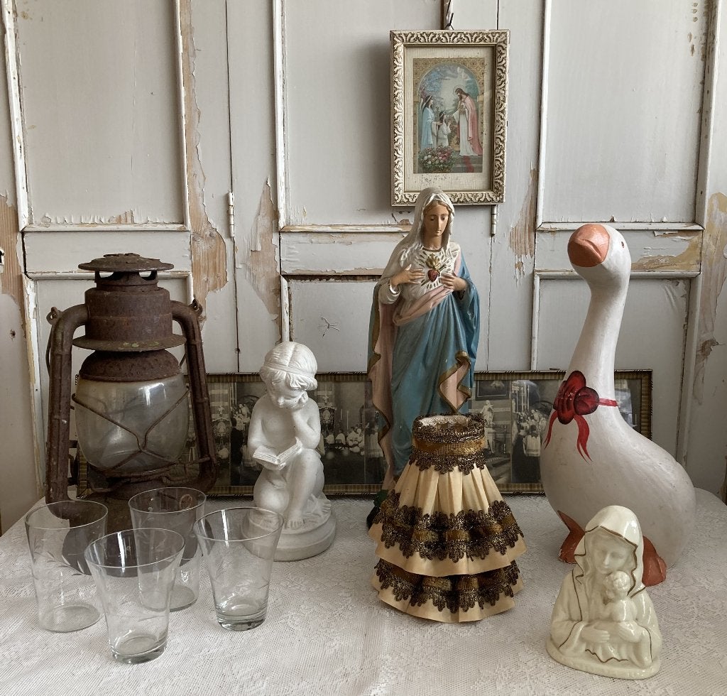 Brocante stormlamp - stormlamp - glaasjes - fotolijstjes, Ophalen of Verzenden