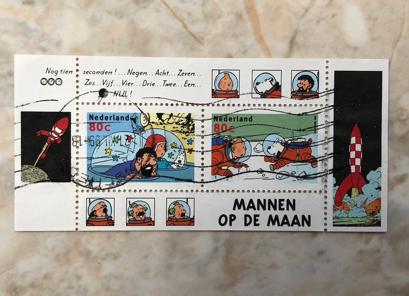 Kuifje, Mannen op de maan, gestempeld., Ophalen of Verzenden