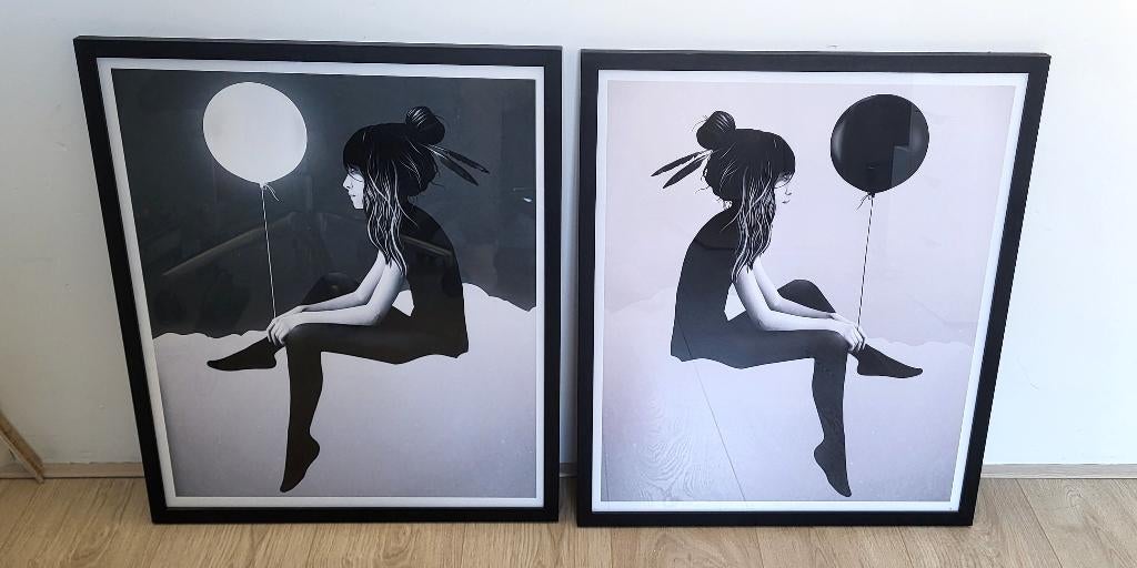 Lijsten met print 53x63cm, Huis en Inrichting, Ophalen, Minder dan 50 cm, Gebruikt, 50 tot 75 cm