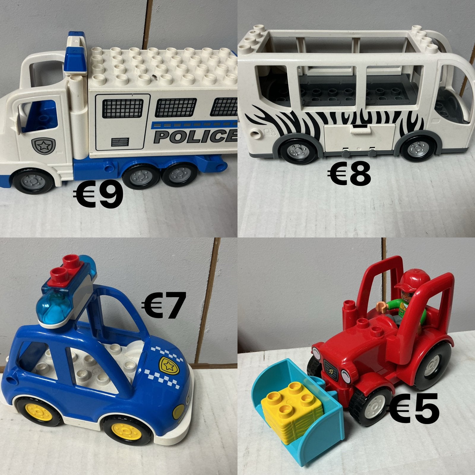 Duplo voertuigen: Politiebus, bus, politieauto, tractor, Kinderen en Baby's, Speelgoed | Duplo en Lego, Ophalen of Verzenden, Gebruikt
