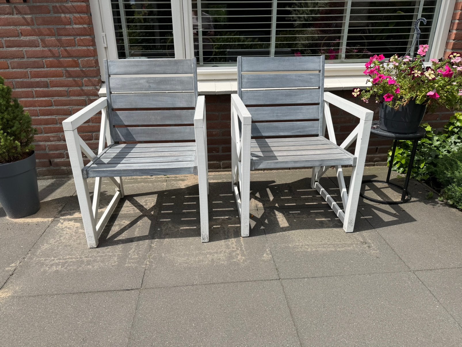 2 houten tuin stoelen, Tuin en Terras, Tuinstoelen, Ophalen, Gebruikt, Hout