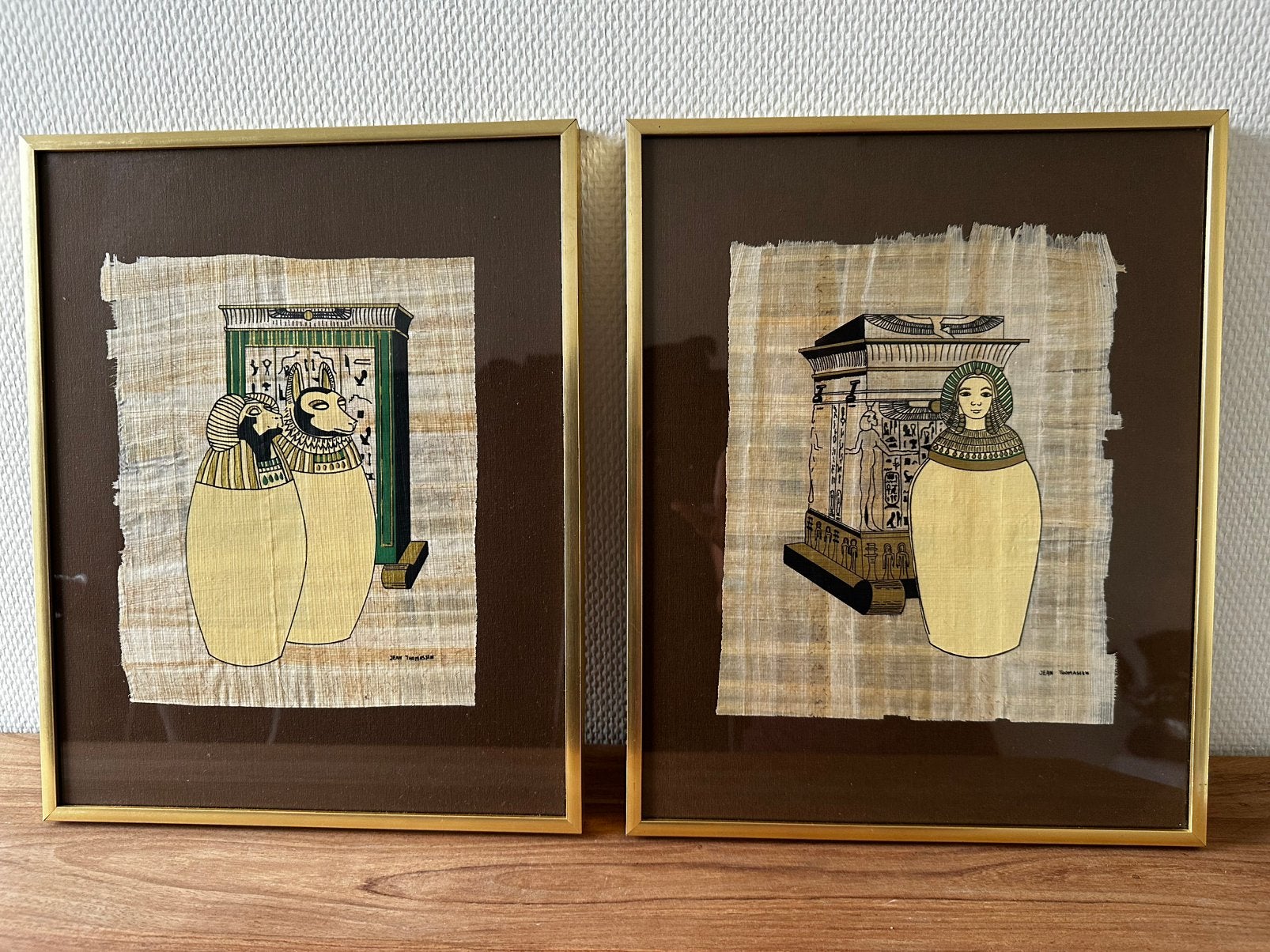 2 zeefdrukken Jean Thomassen op Egyptische papyrus, Minder dan 50 cm, Overige typen, Ophalen of Verzenden, Zo goed als nieuw