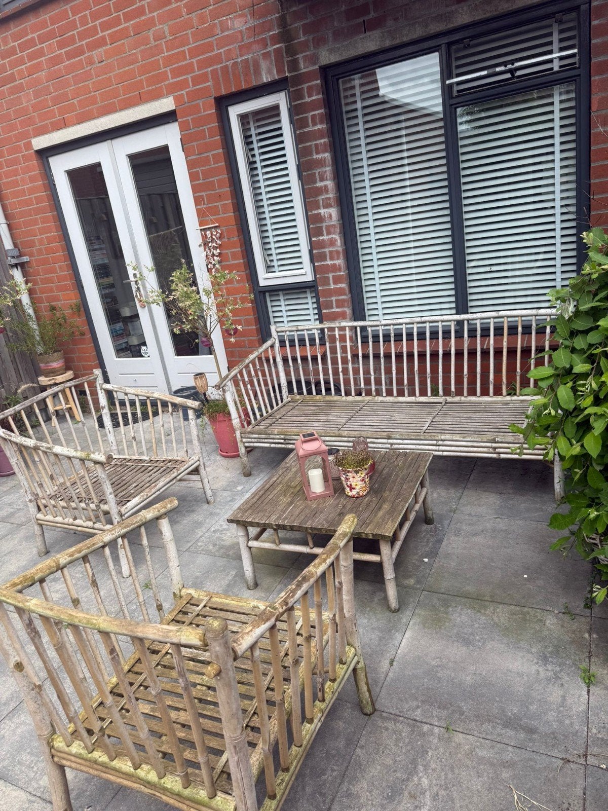 Te koop bamboe tuinset inclusief kussens, Tuin en Terras, Tuinsets en Loungesets, Ophalen, Gebruikt, Overige materialen, Bank