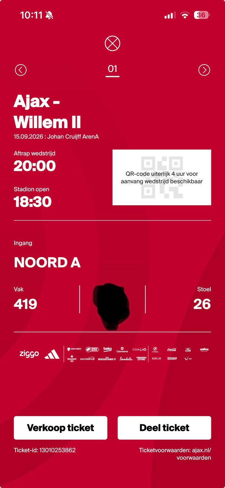 Ajax - Willen 2 vak 419 (2 kaarten naast elkaar!), Twee personen