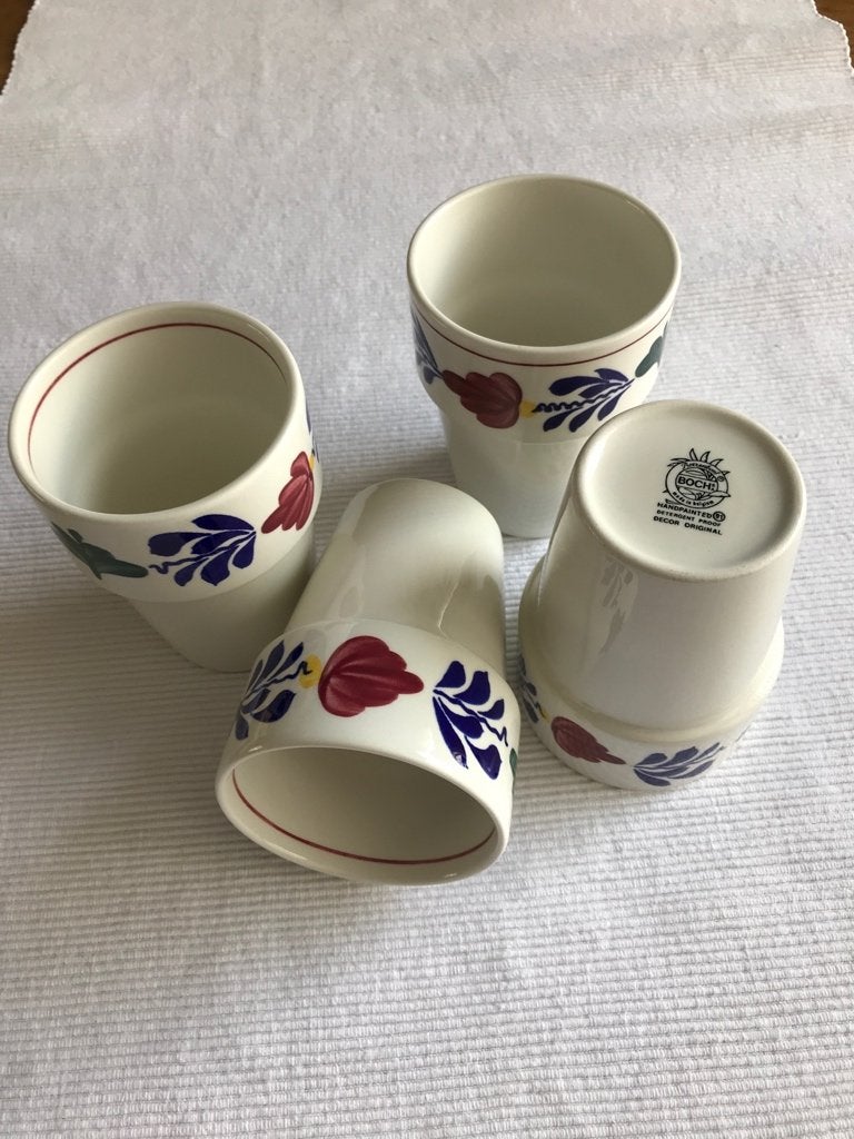4 Boerenbont / Brabants bont melkbekers, Huis en Inrichting, Keuken | Servies, Overige merken, Landelijk/Boerenbont, Zo goed als nieuw