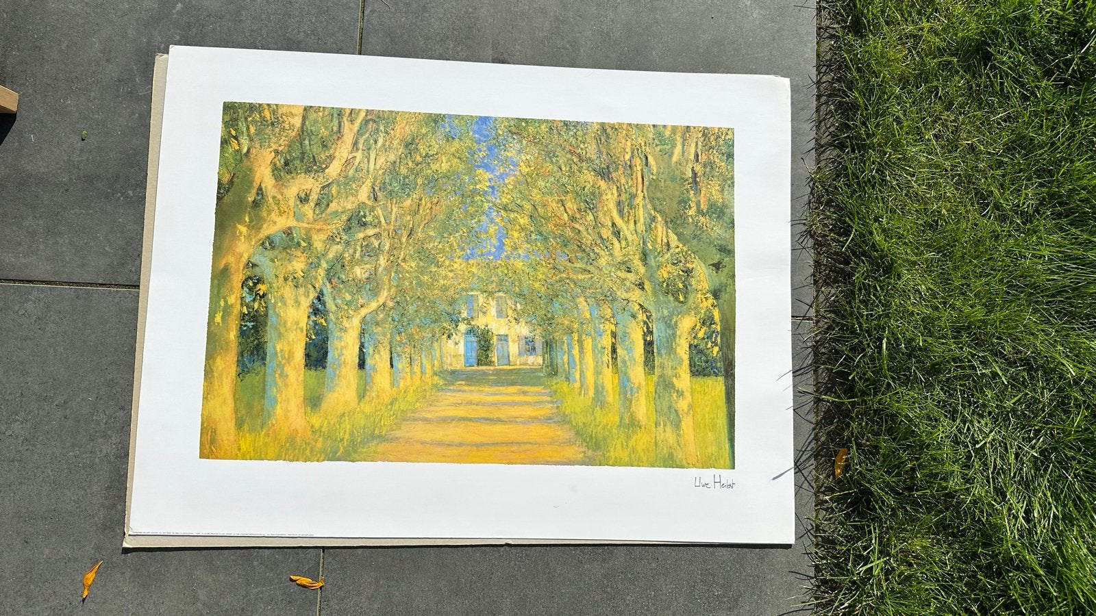 Klassiek schilderij: Laan met bomen en huis uwe herbst, Antiek en Kunst, Realistisch, Ophalen of Verzenden, Gesigneerd, Landschap