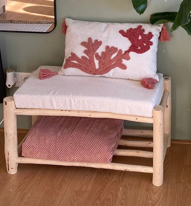 Leuk decoratie houten bankje. Incl kussen en dekken, Ophalen of Verzenden, Zo goed als nieuw