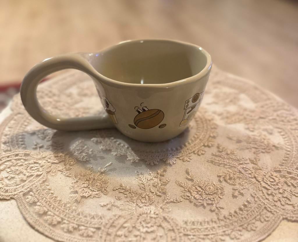 Grote koffiekopcappuccino mok met koffie illustraties, Ophalen