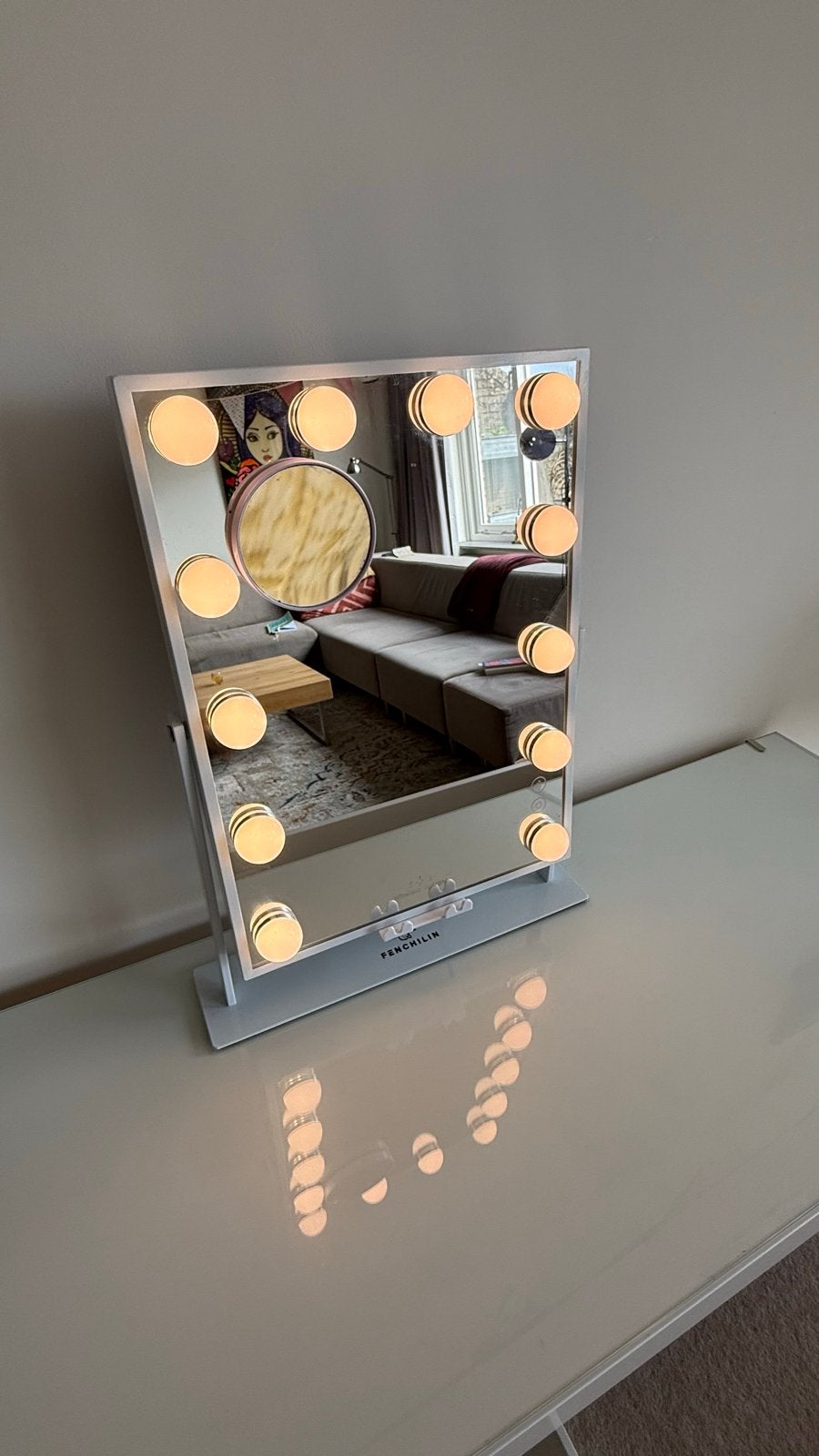 Fenchilin make-up spiegel met verlichting en draadloze oplad, Huis en Inrichting, 100 tot 150 cm, Ophalen of Verzenden, Zo goed als nieuw