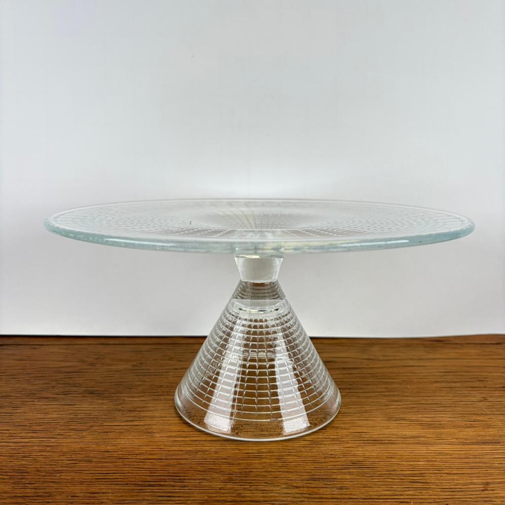Vintage glazen taartschaal op voet, Ophalen of Verzenden