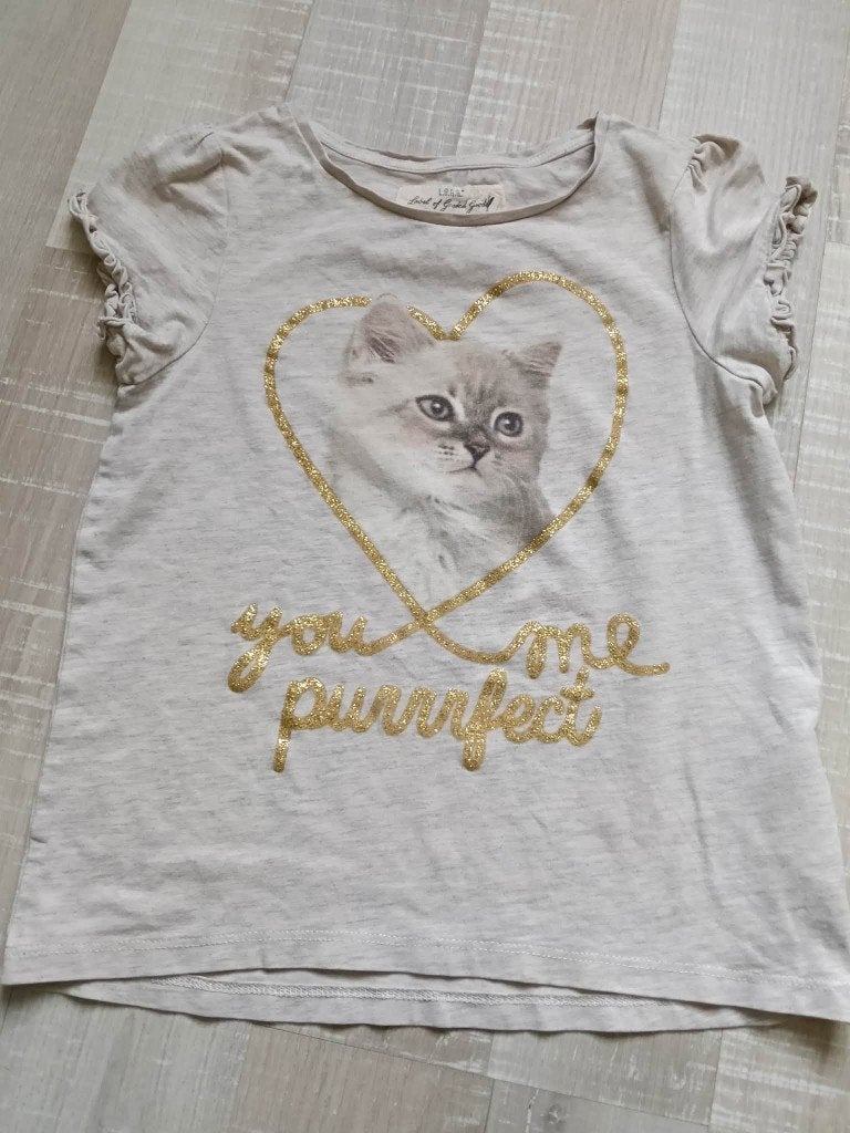 T shirt katje maat 122 - 128 H & M, Meisje, H&M, Ophalen of Verzenden, Zo goed als nieuw