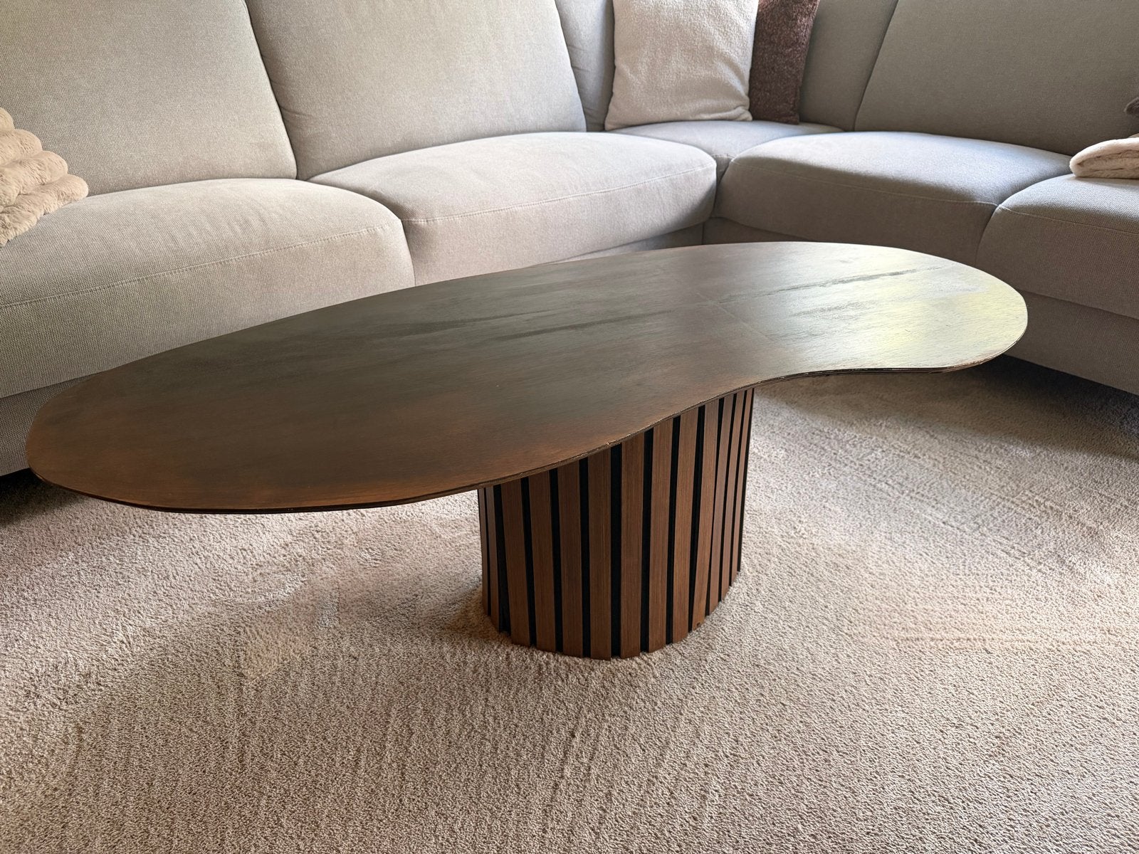 Unieke handgemaakte salontafel - donkerbruin, Ophalen, Overige materialen, Gebruikt, 100 tot 150 cm