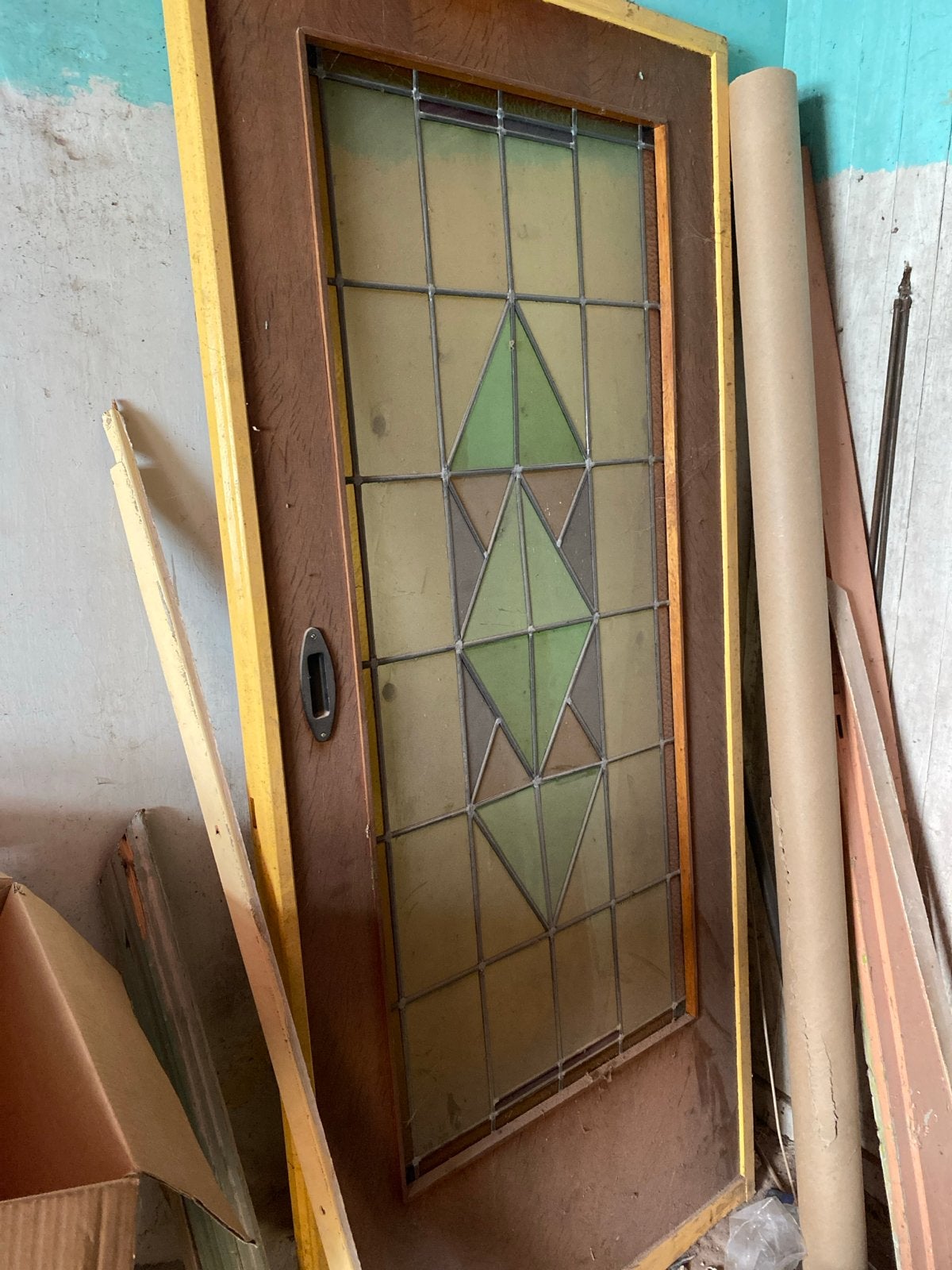 Oude binnendeur met glas-in-lood, Ophalen, Gebruikt, 80 tot 100 cm, Binnendeur