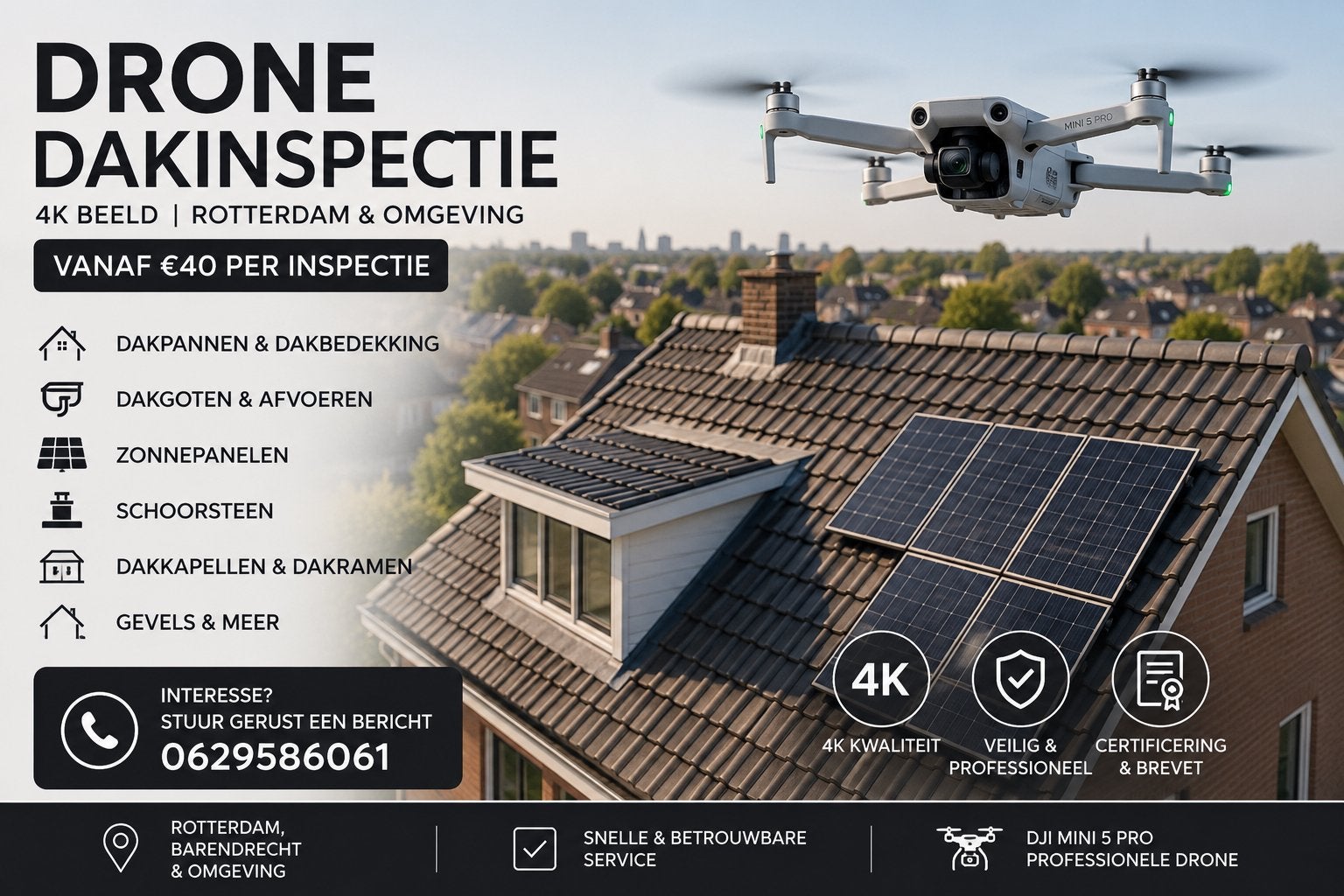 Professionele Drone Dakinspectie 4K | Met licentsie, Ophalen of Verzenden