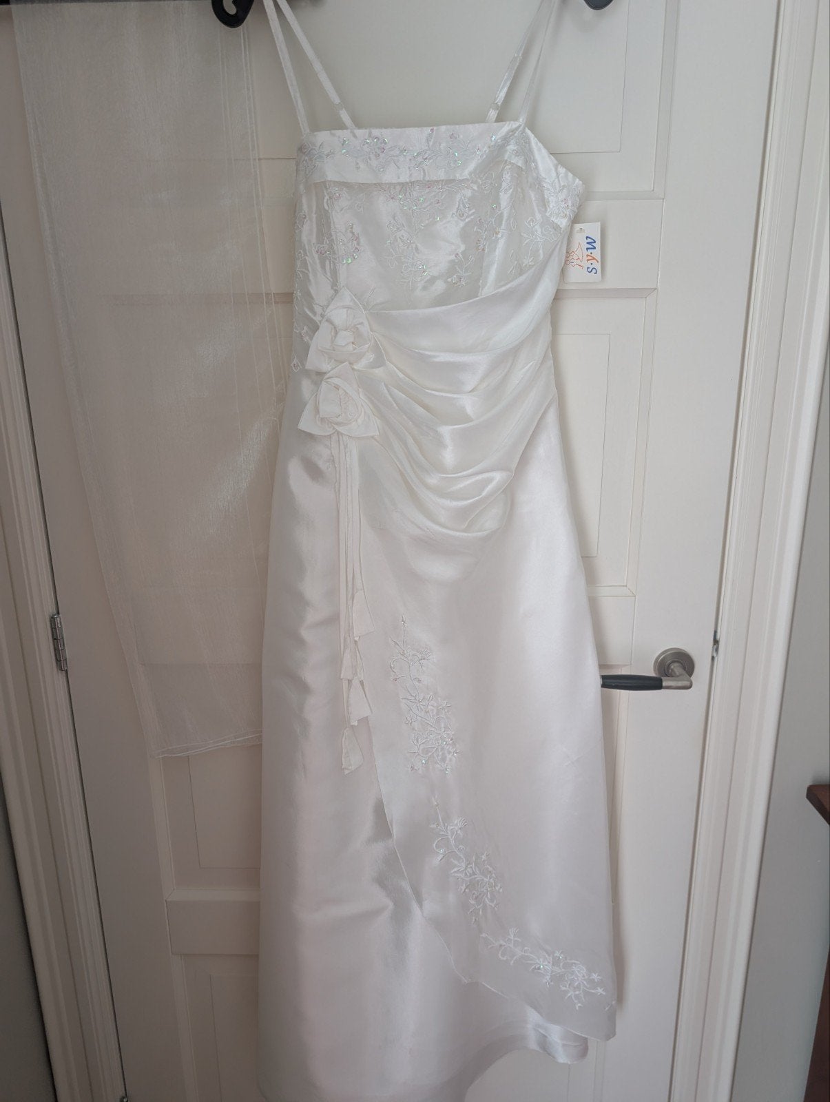 Elegante gelegenheidsjurk met doorzichtige stola, Maat 38/40 (M), Galajurk, Wit, Nieuw