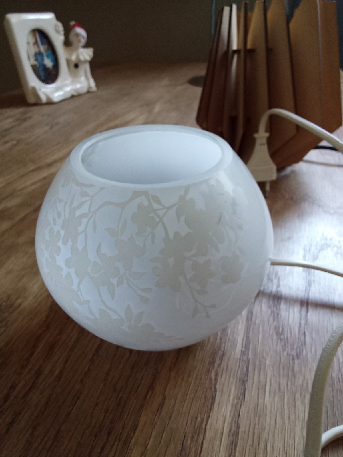 Klein IKEA lampje met bloemenpatroon, Wit, Gebruikt, Glas, Ophalen of Verzenden