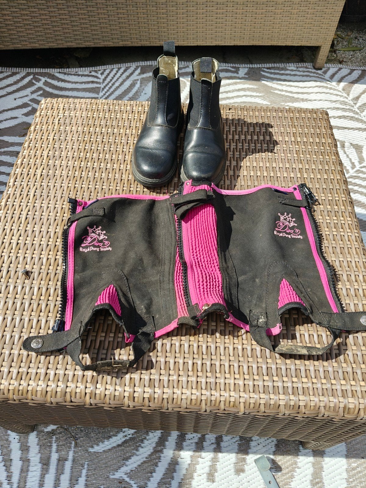 Leren jodhpurs maat 31 met chaps, Ophalen of Verzenden, Gebruikt, Kinderen, Schoeisel