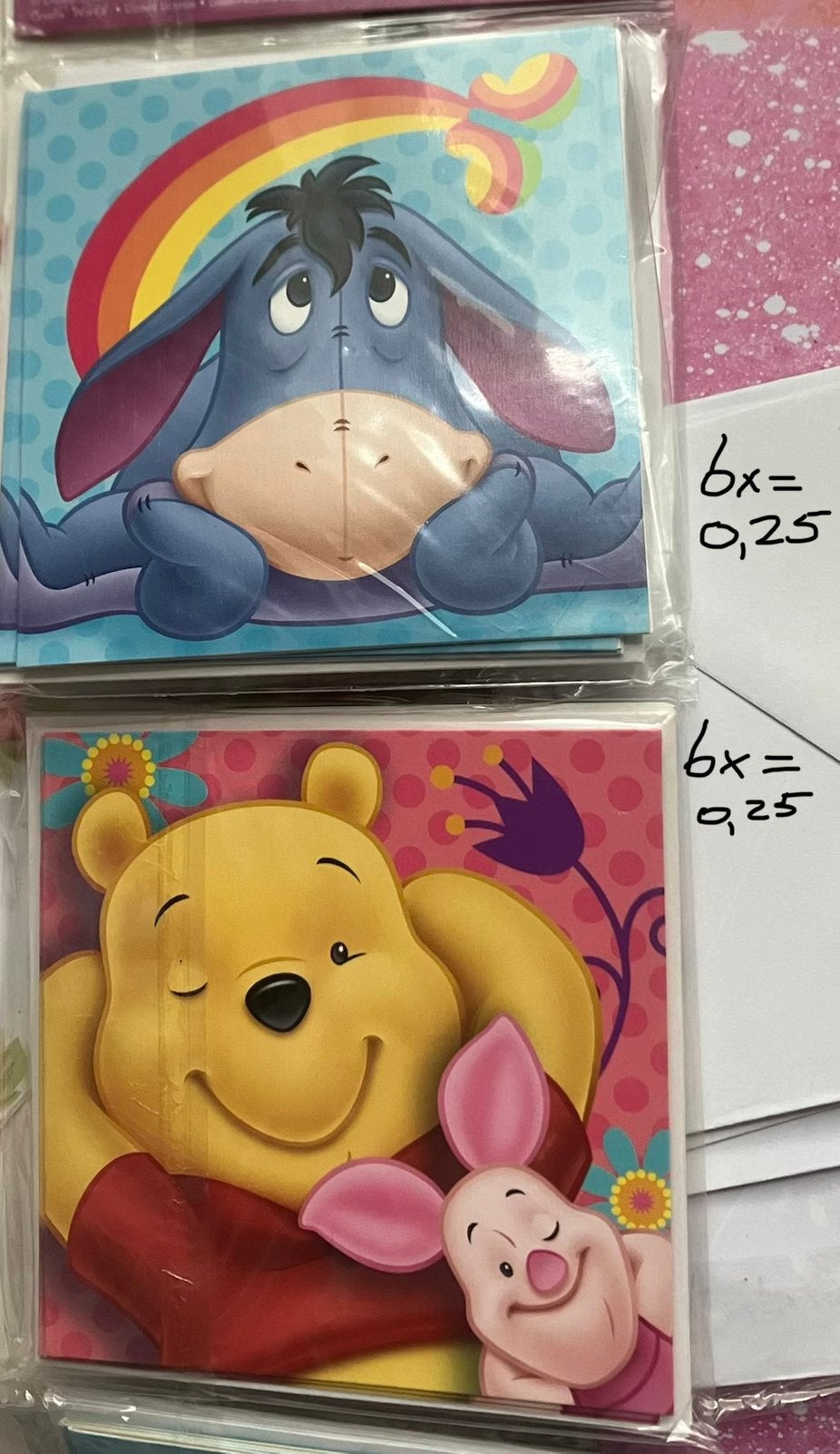 6 kleine kaartjes met rnvelop winney the pooh of ioor, Ophalen of Verzenden, Winnie de Poeh of vrienden, Nieuw