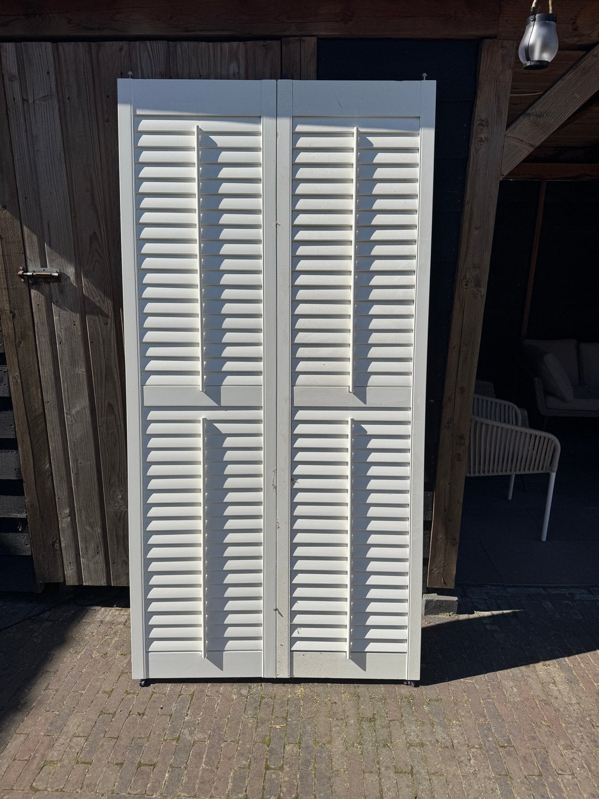 Witte shutters -  met Ophang rail, Ophalen of Verzenden, Gebruikt, Binnendeur, 200 tot 215 cm