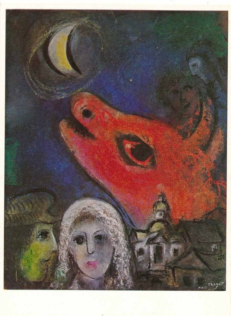 4 mooie Kunstkaarten van Marc Chagall, Ophalen of Verzenden, 1960 tot 1980, Ongelopen, Sterren en Beroemdheden