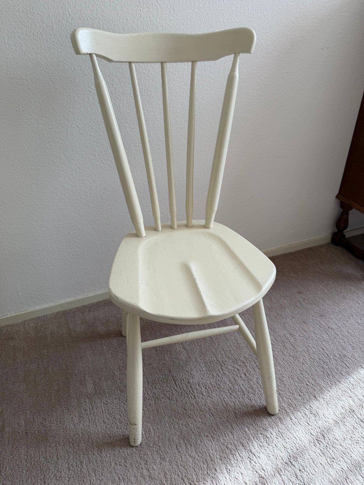 Crèmekleurige houten stoel, Ophalen, Gebruikt, Overige kleuren, Eén