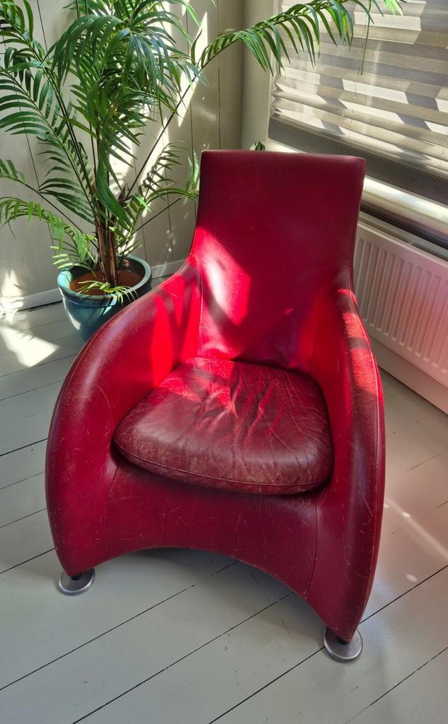 Montis Loge fauteuil, Gerard van den Berg, rood leer, Ophalen, Gebruikt, 50 tot 75 cm, Leer