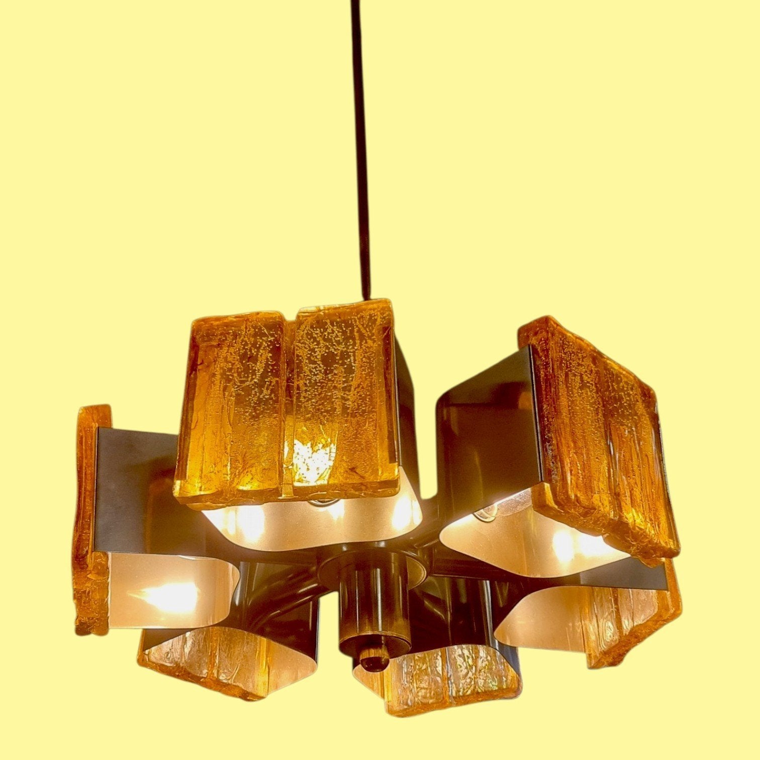 vintage hanglamp jaren 70 messing en kunsthars, Ophalen of Verzenden, ,, ,, ,