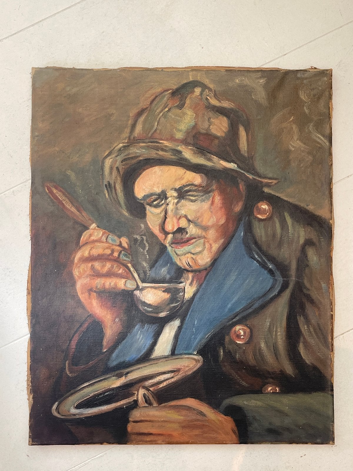 Schilderij Piet Kramer (1879-1940): Man met soeplepel, Antiek en Kunst, Kunst | Schilderijen | Klassiek, Doek, Portret of Personen
