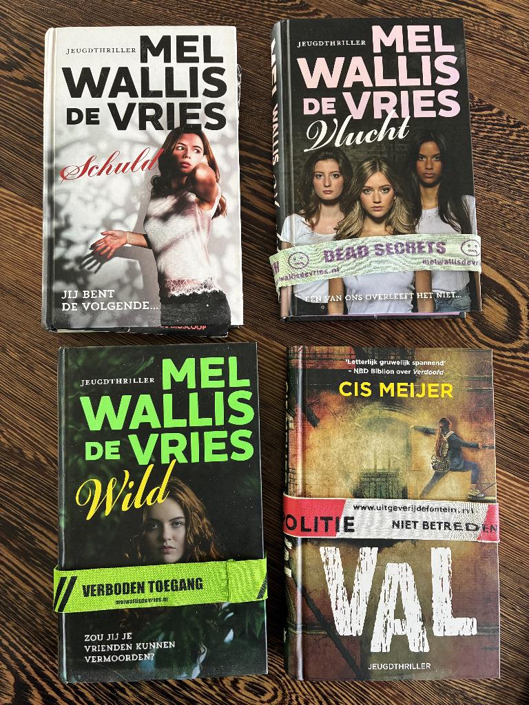 4 jeugdthrillers (3 van Mel Wallis de Vries) voor €15, Ophalen of Verzenden, Fictie, Mel Wallis de Vries, Zo goed als nieuw