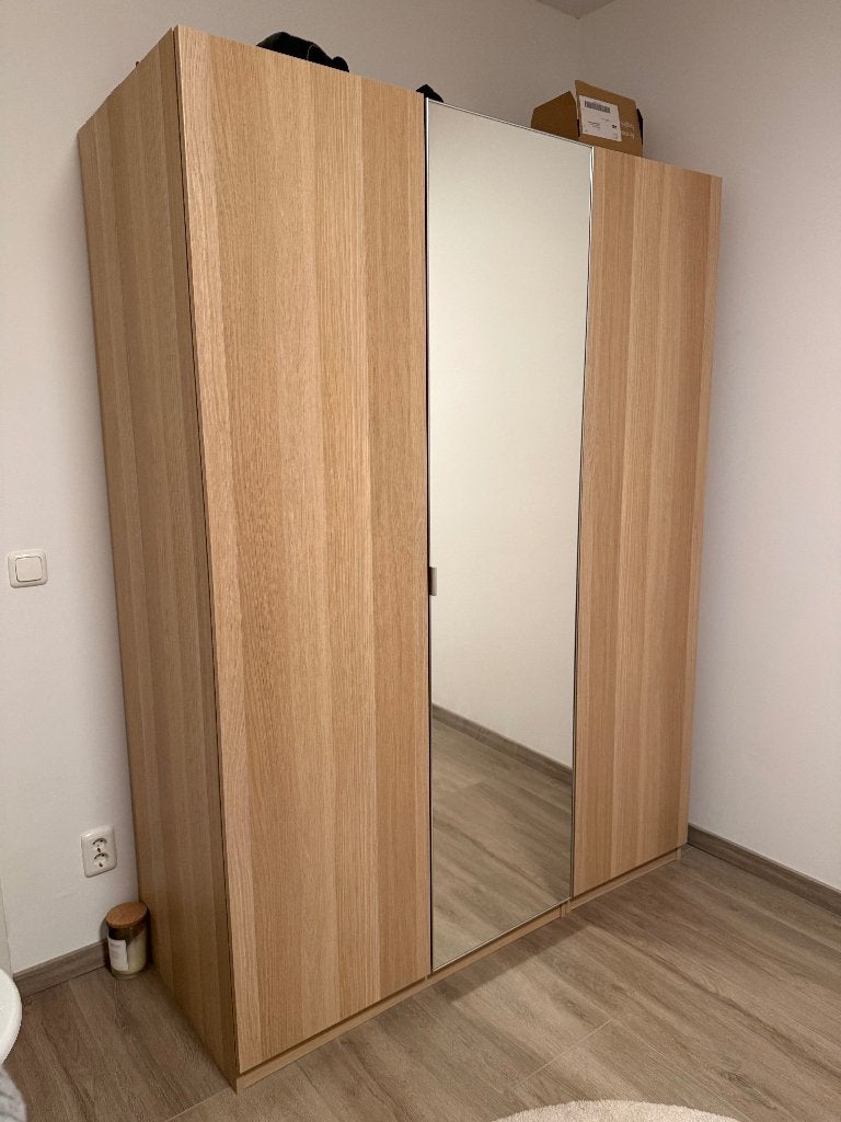 IKEA PAX FORSAND kledingkast 150x201 wit eiken spiegel, PAX, Met deur(en), 100 tot 150 cm, 200 cm of meer