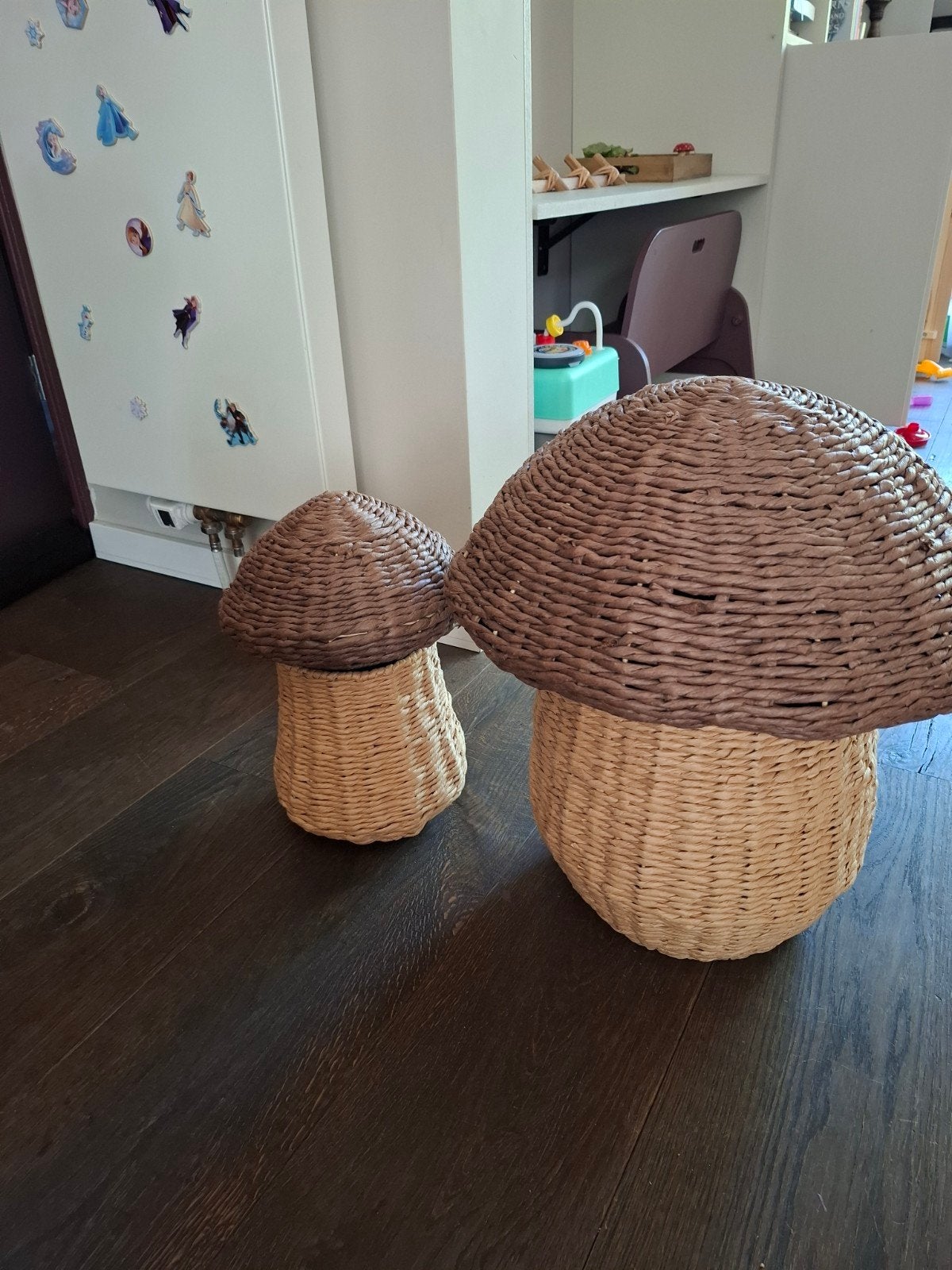 Set van 2 rotan paddenstoel manden, Gebruikt, Ophalen of Verzenden, Landelijk, Natuurlijk materiaal
