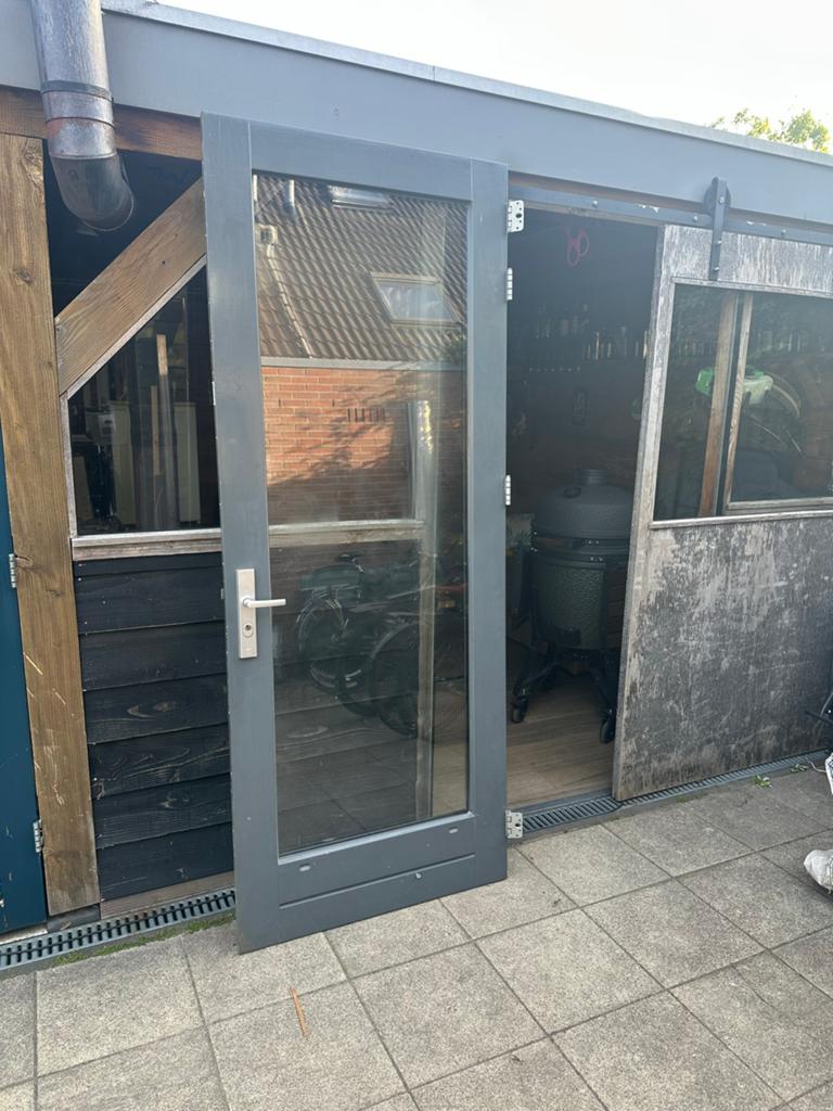Hardhouten Buitendeur met Glas en veiligheids beslag, Ophalen, 80 tot 100 cm, 215 cm of meer, Hout