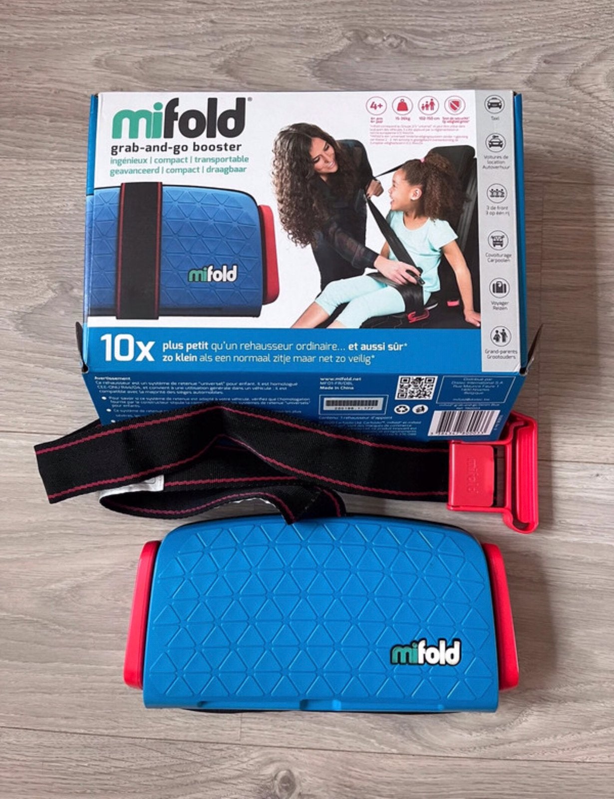 Mifold Grab and Go booster zitverhoger Denim Blue, Overige merken, Autogordel, 15 t/m 36 kg, Ophalen of Verzenden