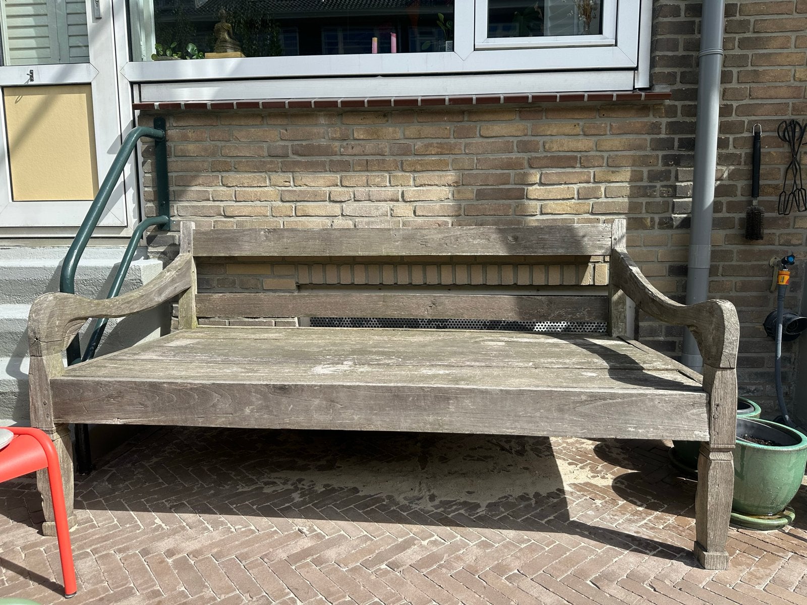 Robuuste houten tuinbank, Ophalen, Gebruikt, Hout