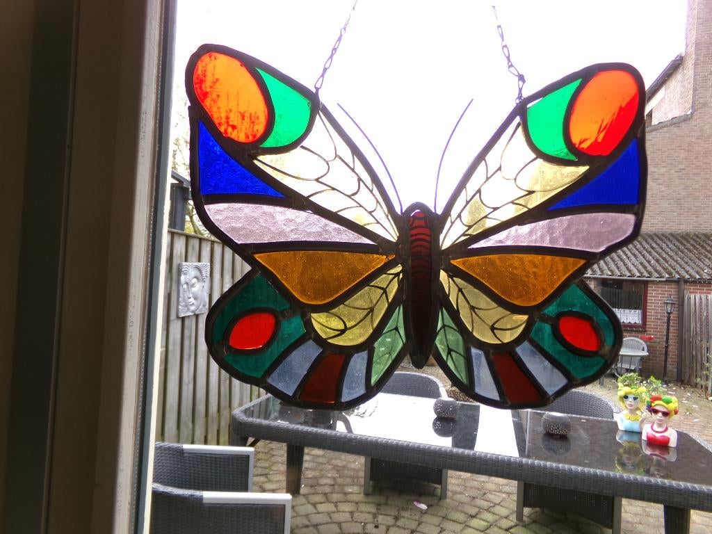 Mooie Hand Gemaakte Glas in Lood - Vlinder, Ophalen of Verzenden